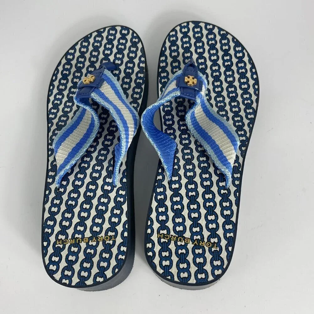 Tory Burch Gemini Link Thong Sandals | Women’s Size 7–7.5 | Blue & White